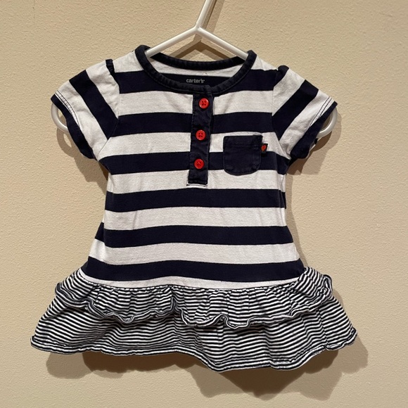 💠. **2 for $20** Carters Navy blue and white stripe dress size 6 months - Picture 3 of 6